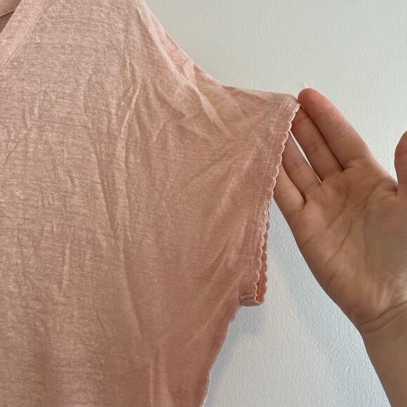 J Jill Love Linen Size S Pink T-Shirt Scalloped Short Sleeve 100% Linen - Picture 3 of 7